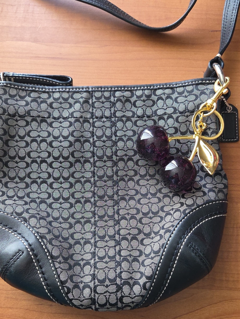 Gold Cherry Keychain with Black Glitter Cherries - Picture 3 of 7